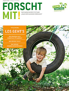 Auf dem Cover des Magazins ist ein Kind zu sehen, das in einem Reifen turnt.